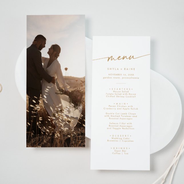 Boho Chic Gold and White Photo Wedding Menu (Creator Uploaded)