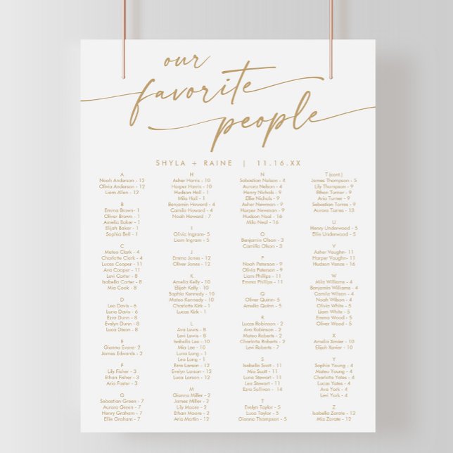Boho Chic Gold and White Printable Seating Chart (Creator Uploaded)