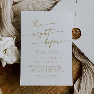 Boho Chic Gold and White Rehearsal Dinner Invites