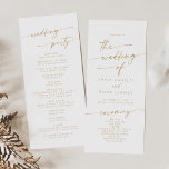 Boho Chic Gold and White Tea Length Wedding Program<br><div class="desc">This boho chic gold and white tea length wedding program is perfect for a minimalist wedding ceremony. The neutral yellow gold and white modern bohemian design features simple rustic calligraphy with a unique yet classic style. Personalise your wedding program with you names, wedding date, location, order of service, wedding party...</div>