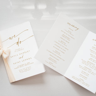 Boho Chic Gold and White We Do Folded Wedding Program