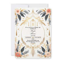 Boho Chic Gold & Floral Wedding Invitation