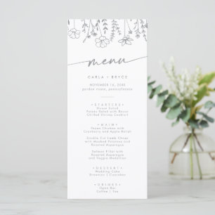 Boho Chic Gray and White Wildflower Wedding Menu
