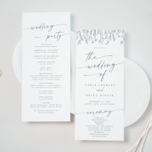 Boho Chic Gray Wildflower Tea Length Wedding Program (Creator Uploaded)