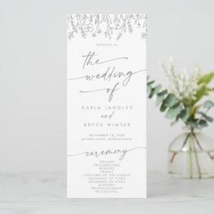 Boho Chic Gray Wildflower Tea Length Wedding Program