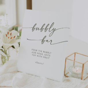 Boho Chic Green and White Bubbly Bar Wedding Pedestal Sign