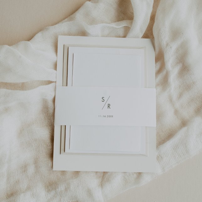 Boho Chic Green and White Monogram Wedding Invitation Belly Band (Creator Uploaded)