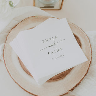 Boho Chic Green and White Monogram Wedding Napkins