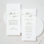 Boho Chic Green and White Thank You and Wedding Menu<br><div class="desc">This boho chic green and white thank you and wedding menu is perfect for a minimalist wedding. The neutral olive sage green and white modern bohemian design features simple rustic calligraphy with a unique yet classic style. Personalise the back of your menu table card with a thoughtful thank you note...</div>