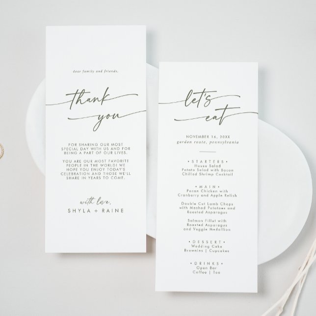 Boho Chic Green and White Thank You and Wedding Menu (Creator Uploaded)