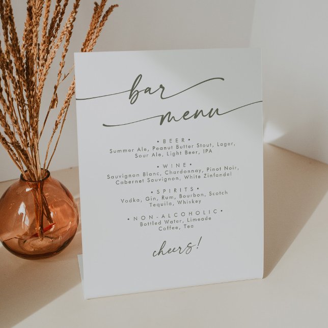 Boho Chic Green and White Wedding Bar Pedestal Sign (Creator Uploaded)