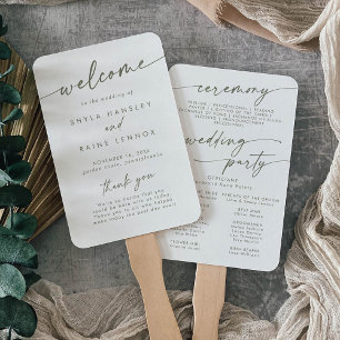 Boho Chic Green and White Wedding Program Hand Fan