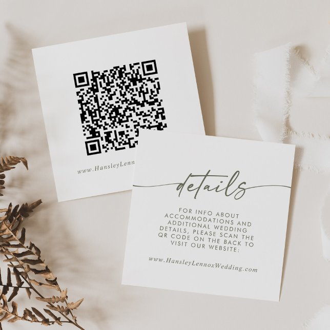 Boho Chic Green and White Wedding QR Code Details Enclosure Card (Creator Uploaded)