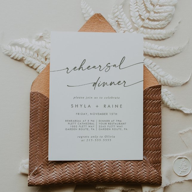 Boho Chic Green and White Wedding Rehearsal Dinner Invitation (Creator Uploaded)