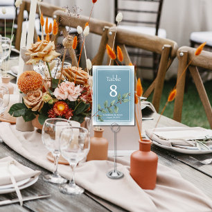 Boho Chic Green Botanicals Smokey Blue Wash Table Number