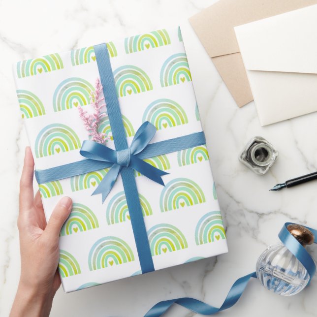 Boho Chic Green Rainbow Pattern Wrapping Paper (Gifting)