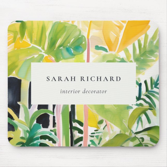 Boho Chic Green Tropical Leafy Foliage Botanical Mouse Pad (Front)