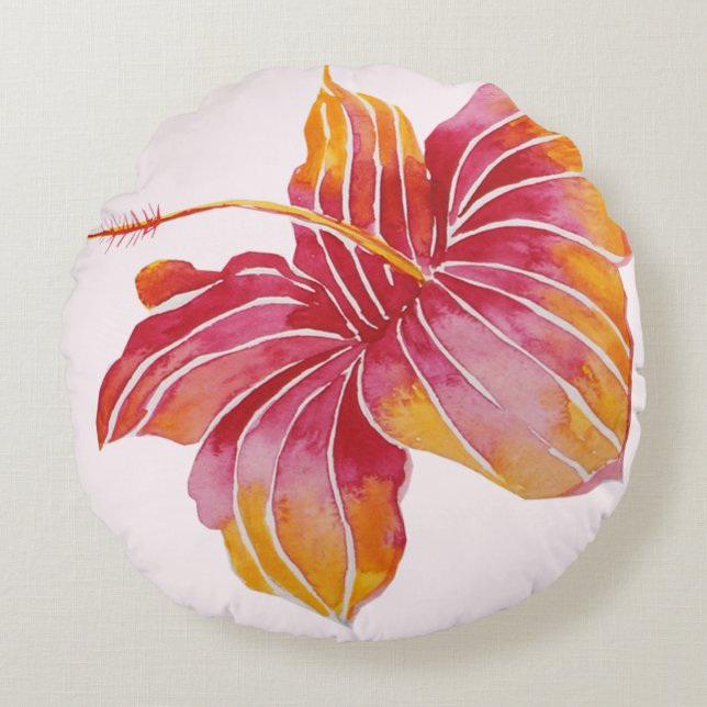 Boho Chic Hawaiian Flower Cotton Throw Pillow (Front)