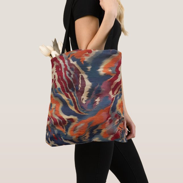Boho-chic Ikat Elegance Earthy Tones Script Name Tote Bag (Close Up)