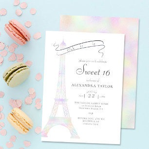 Boho Chic Iridescent Eiffel Tower Paris Sweet 16 Invitation