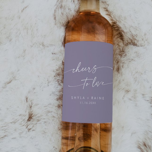 Boho Chic Lavender Purple Cheers to Love Wedding Wine Label (Creator Uploaded)