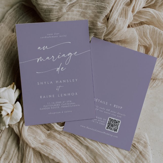 Boho Chic Lavender Purple QR Code French Wedding Invitation (Creator Uploaded)