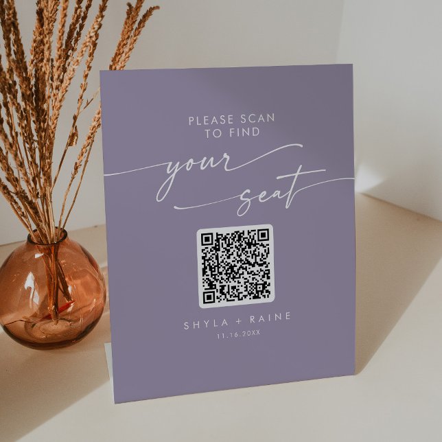 Boho Chic Lavender Purple Seating Chart QR Code Pedestal Sign (Creator Uploaded)