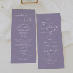 Boho Chic Lavender Purple Tea Length Wedding Program<br><div class="desc">This boho chic lavender purple tea length wedding program is perfect for a minimalist wedding ceremony. The colourful dusty purple modern bohemian design features simple rustic calligraphy with a unique yet classic style. Personalise your wedding program with you names, wedding date, location, order of service, wedding party and optional in...</div>