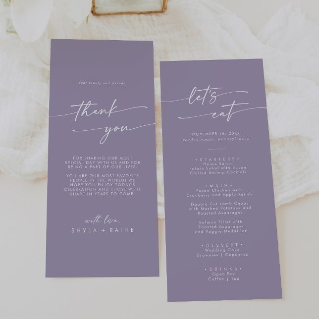 Boho Chic Lavender Purple Thank You and Wedding Menu (Creator Uploaded)