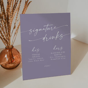 Boho Chic Lavender Purple Wedding Signature Drinks Pedestal Sign