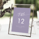 Boho Chic Lavender Purple Wedding Table Numbers<br><div class="desc">These boho chic lavender purple wedding table numbers are perfect for a minimalist wedding. The colourful dusty purple modern bohemian design features simple rustic calligraphy with a unique yet classic style. The design prints on the front and back. Customise your table numbers with your names and date. Personalise each table...</div>