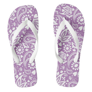 Boho Chic Lavender White Paisley Floral Patterned Thongs