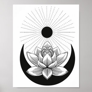 Boho-chic Lotus Sun And Moon - Feminine Power- Yog Poster