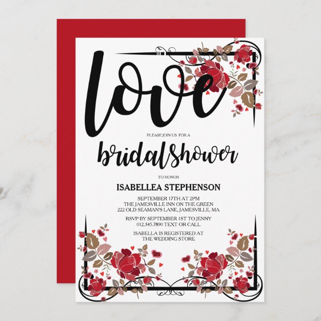 Boho Chic Love and Roses Bridal Shower Invitation (Front/Back)