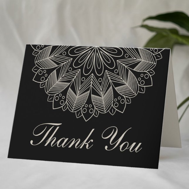 Boho Chic Mandala Indian Elegant Black Wedding Thank You Card (Creator Uploaded)