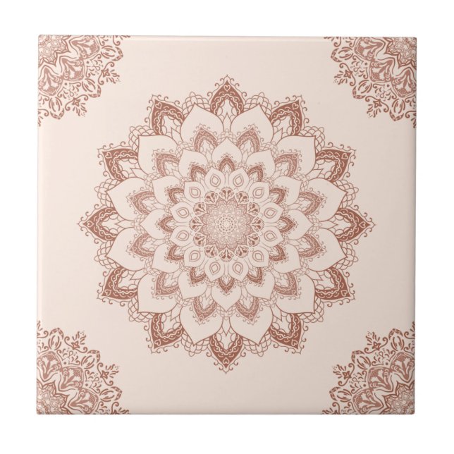 Boho Chic Mandala Modern Accent Neutral Ceramic Tile (Front)