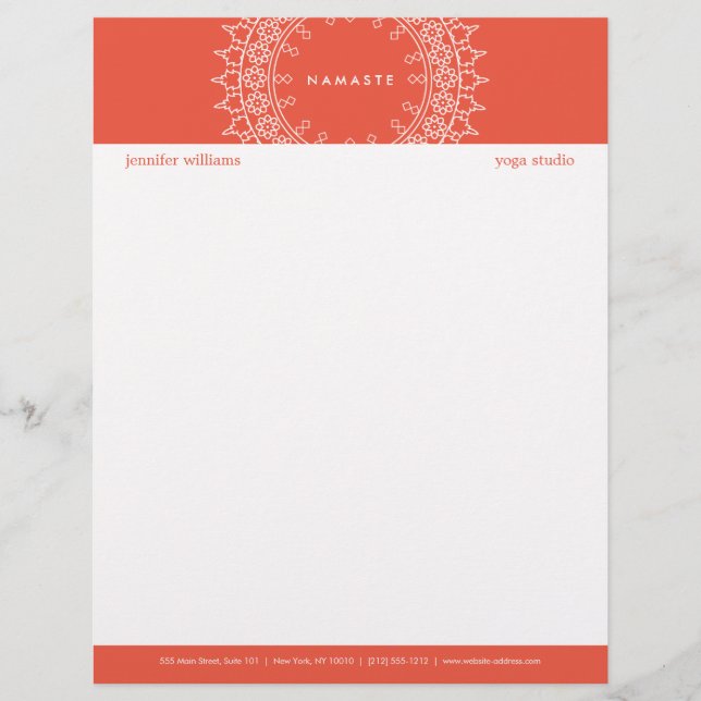 Boho Chic Mandala Namaste Yoga Coral Letterhead (Front)