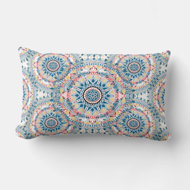 Boho Chic Mandala Pattern Accent Lumbar Cushion (Front)