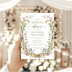 Boho Chic Meadow Wildflower Wreath Bridal Shower Invitation