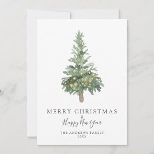 Boho Chic Merry Christmas Watercolor Tree Holiday  Card