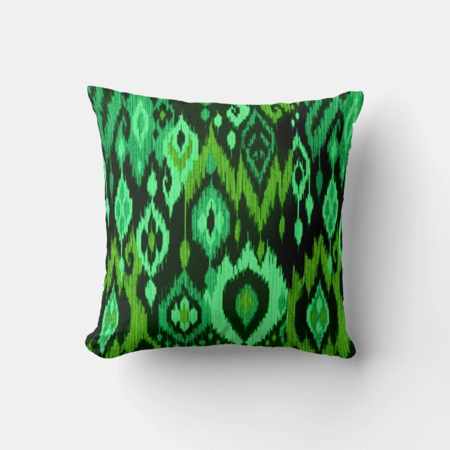 Boho Chic mint emerald green Ikat Tribal Tapestry Cushion (Front)