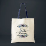 Boho Chic Mint Navy Floral Monogram Wedding Bride Tote Bag<br><div class="desc">Boho Chic Mint & Navy Floral & Feathers Monogram Wedding Personalised Bride Tote Bag with fun modern Brush Font. Check my shop to see the entire wedding suite for this design!</div>
