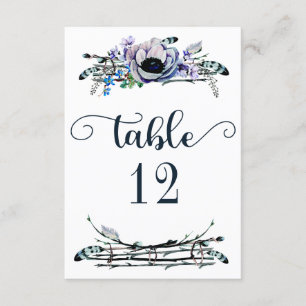 Boho Chic Mint & Navy Floral Table Number Seating