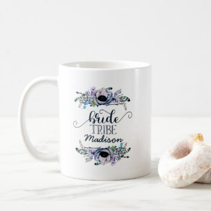 Boho Chic Mint & Navy Floral Wedding Bride Tribe Coffee Mug