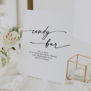 Boho Chic Modern Black and White Candy Bar Wedding Pedestal Sign