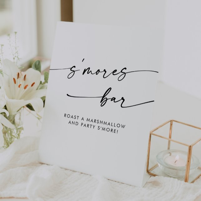 Boho Chic Modern Black and White Smores Wedding Pedestal Sign (Boho Chic Modern Black and White Smores Wedding Pedestal Sign)