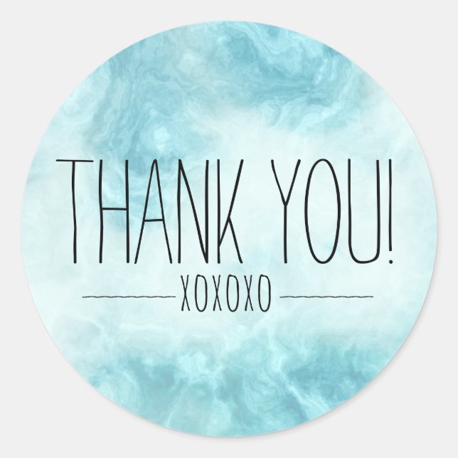 Boho Chic Modern Blue Thank You XOXOXO Classic Round Sticker (Front)
