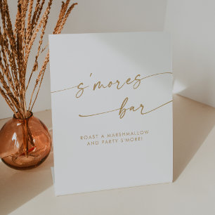 Boho Chic Modern Gold and White Smores Wedding Pedestal Sign