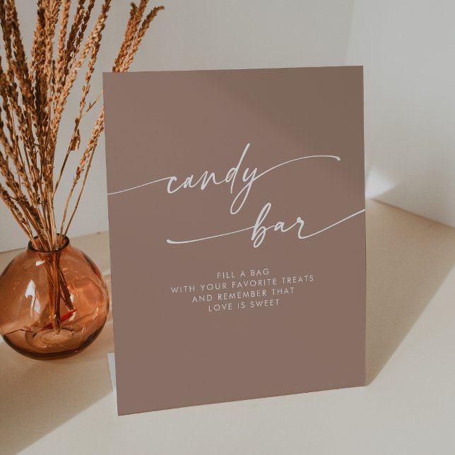 Boho Chic Modern Neutral Taupe Candy Bar Wedding Pedestal Sign (Boho Chic Modern Neutral Taupe Candy Bar Wedding Pedestal Sign)