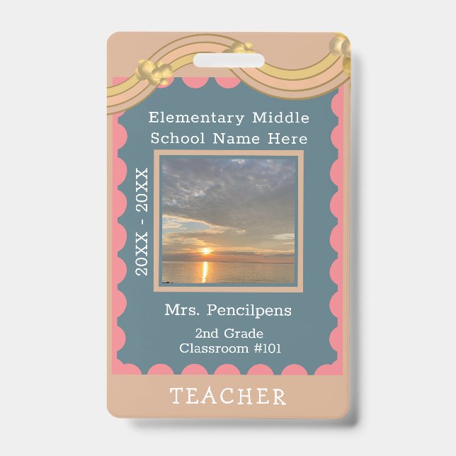 Boho Chic Modern Rainbow Custom Teacher ID Badge (Front)